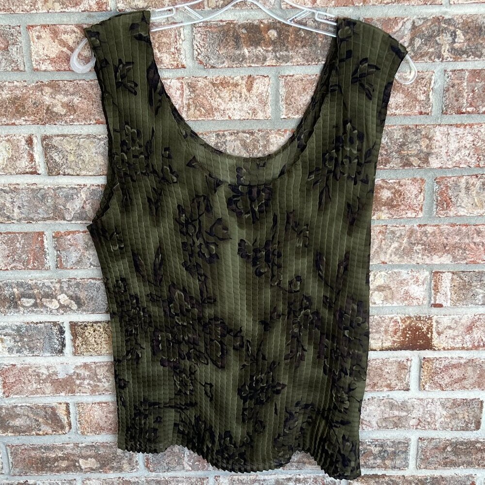 Impressions Olive Green Camisole with Black Floral Burnout